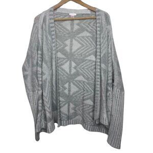 XHILARATION | Women's Bohemian Geometric Gray Open Front Cardigan | Size L/XL